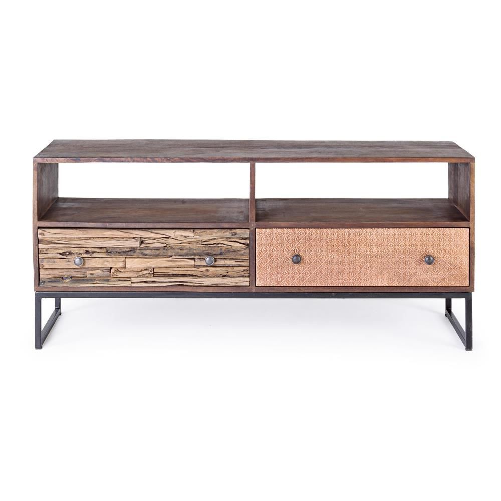 Abuja 2C Vintage low for living room, made of wood with iron