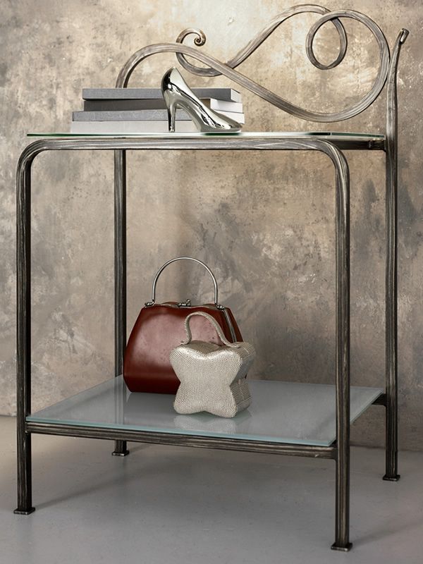 Toledo Wroughtiron bedside table with glass tops, in several colours