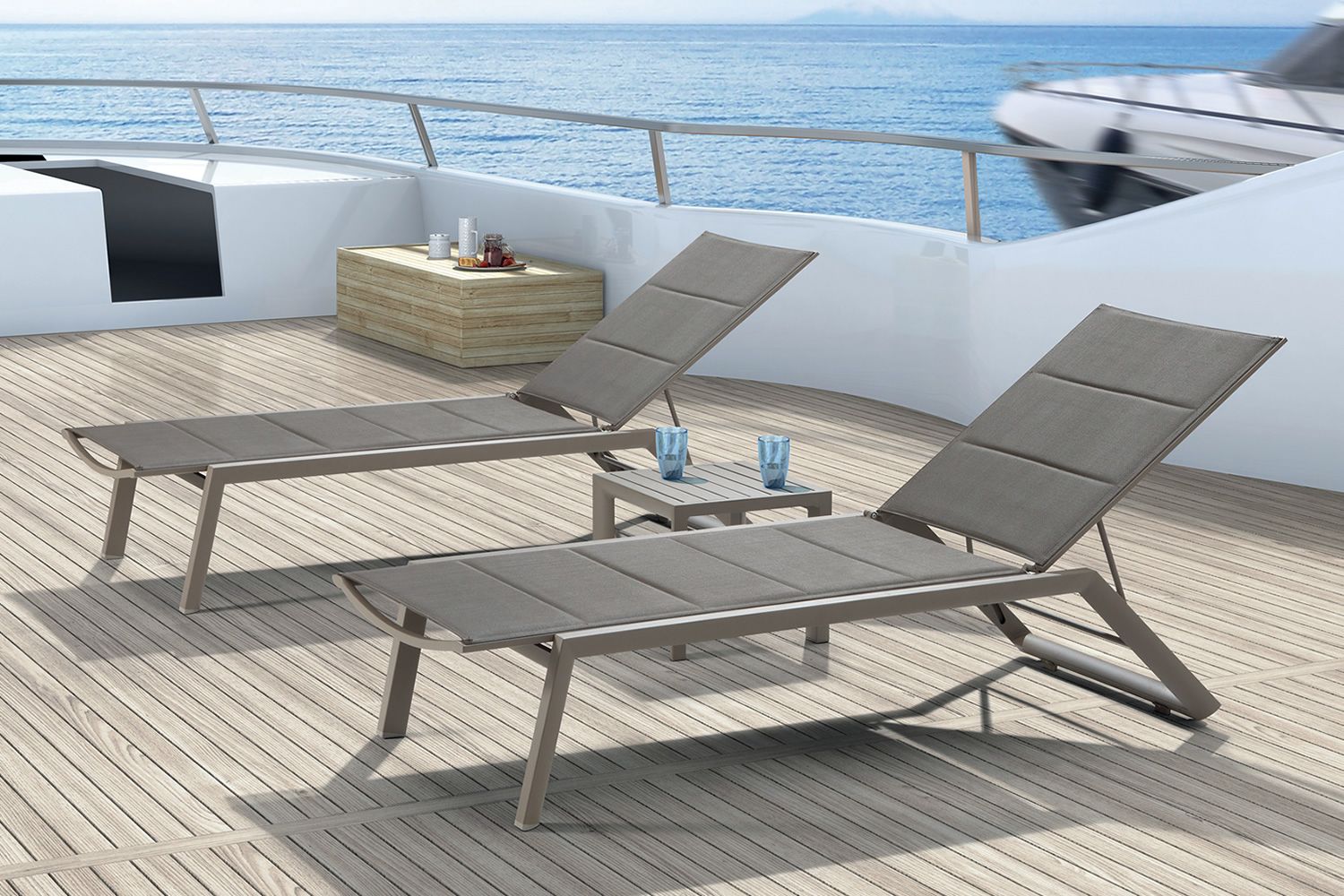TT924 Lux Aluminium sunbed, seat and backrest upholstered in textilene