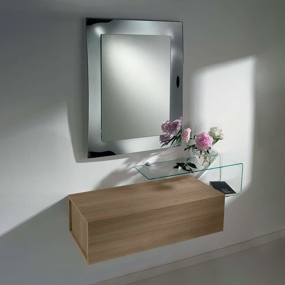 hires due f mueble de entrada en laminado color nogal con espejo y repisa de cristal