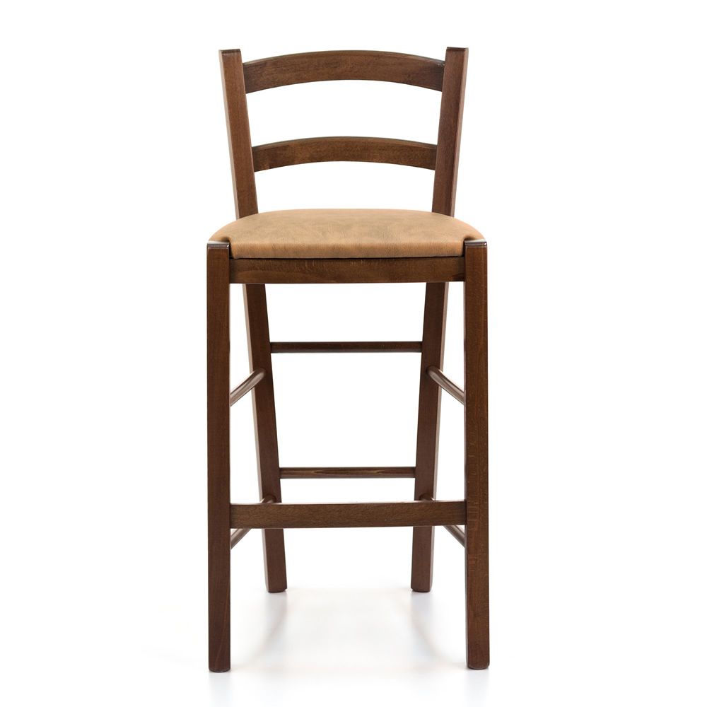 199 b holzhocker in nussbaum lasiert sitz mit bezug aus vintage kunstleder in der farbe kamelbraun