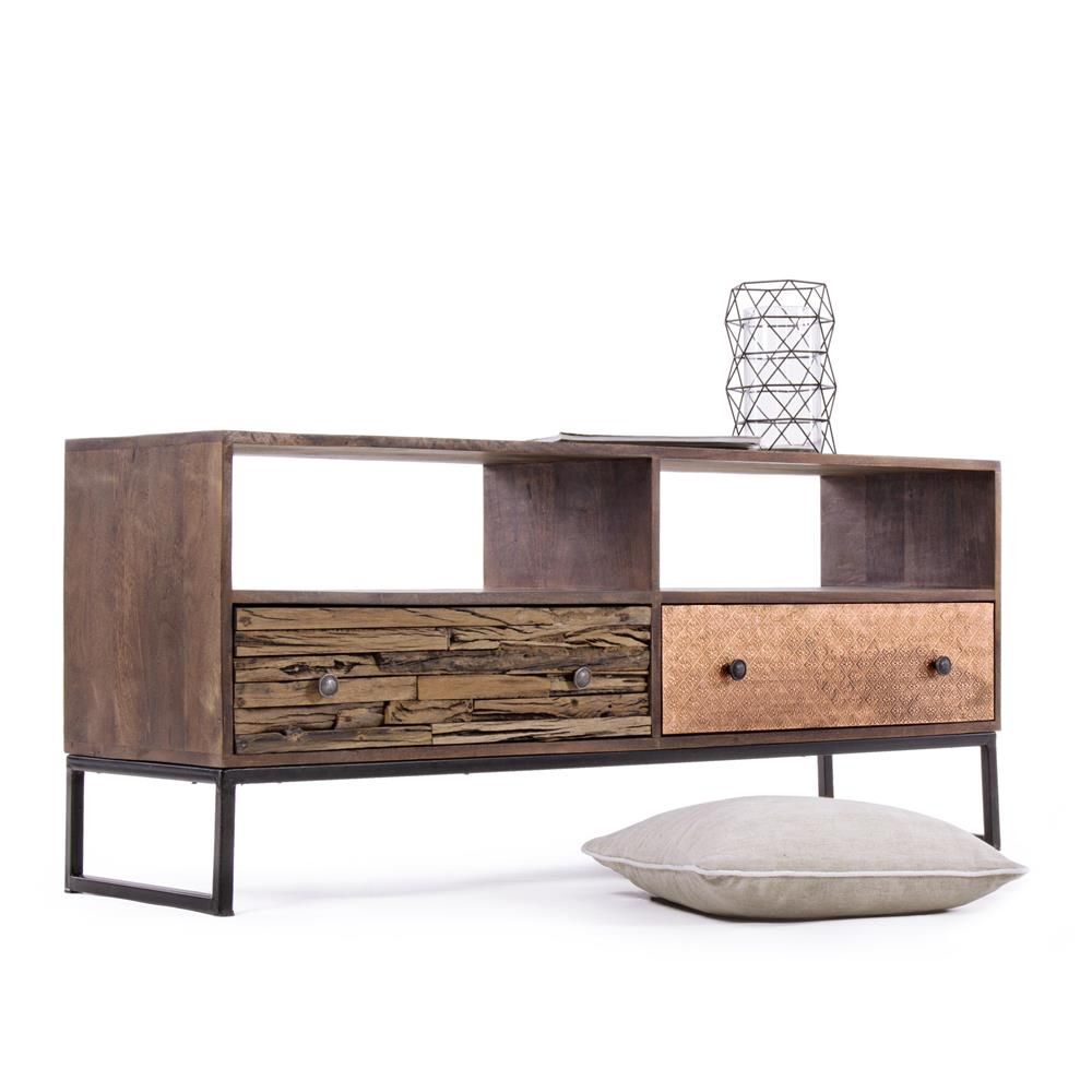 Abuja 2C Vintage low for living room, made of wood with iron