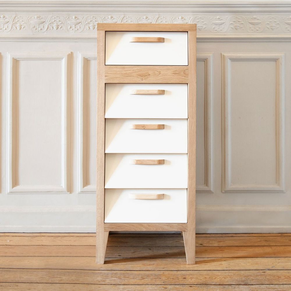 60'sH Cajonera alta Ethnicraft de madera, con 5 cajónes de MDF, en