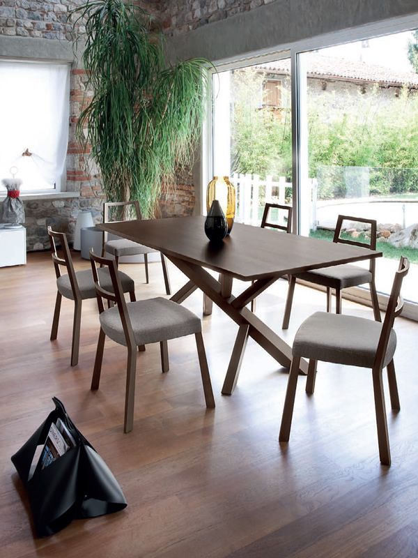 Tree-200: Feststehender Tisch Domitalia aus Holz, Platte aus Glas oder