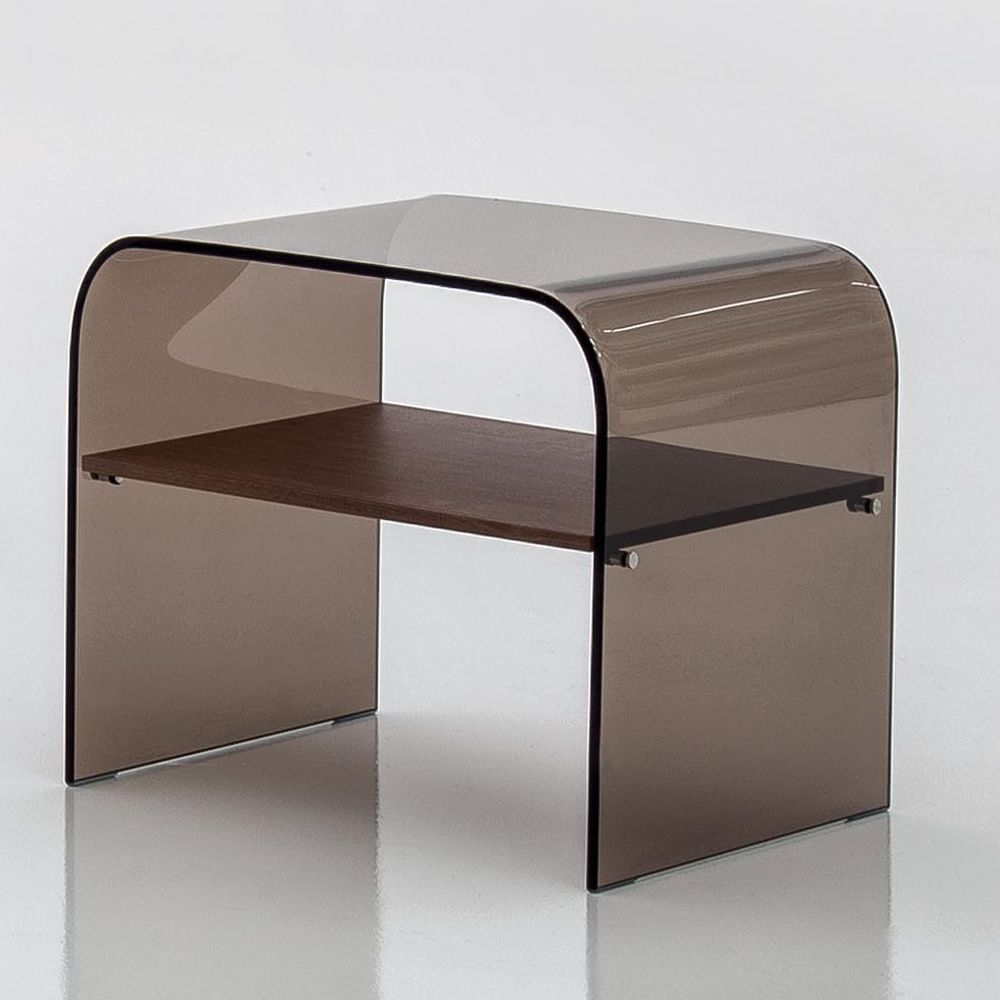 anemone 6829 coffee table night stand made of transparent bronze glass with wooden shelf canaletto walnut finish on request