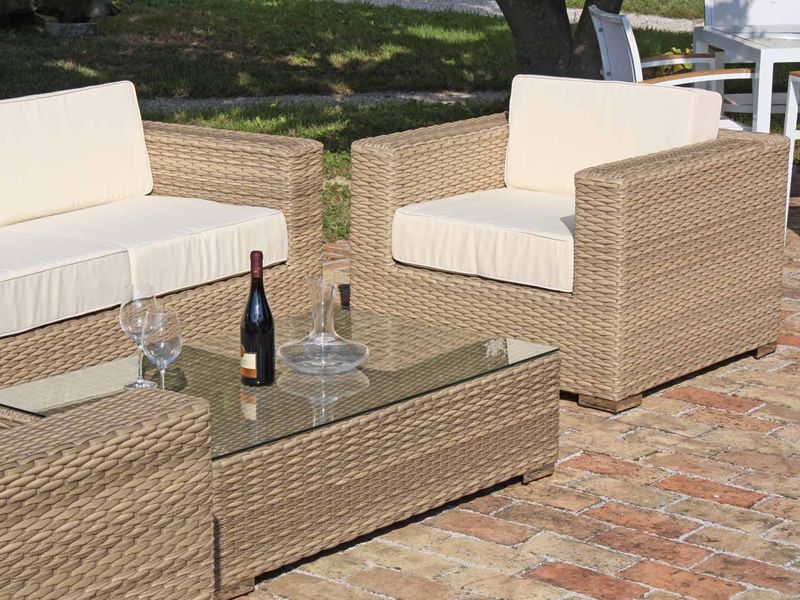 Kit esterno 11 Juego de exteriores en aluminio y símil ratán 2 sofás