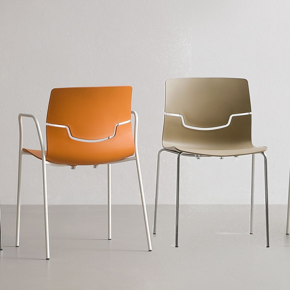 Slot Stacking metal chair with technopolymer seat, with or without