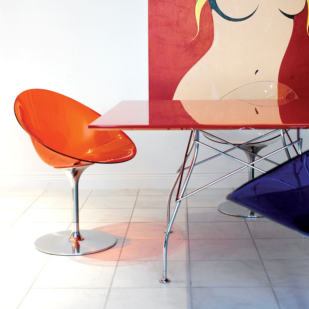 EroS Chaise pivotante Kartell, piétement central en aluminium et