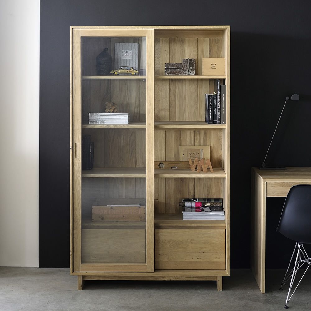 Wave-G - Vitrine Ethnicraft aus Holz mit Schiebetüren aus Glas und