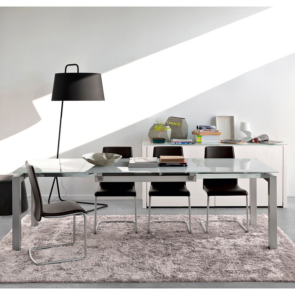 tavolo allungabile acciaio satinato e vetro