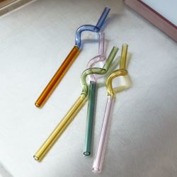 Set 4 Cannucce Di Vetro Colorate Riutilizzabili + Pennello Pulizia - Resistenti Al Calore