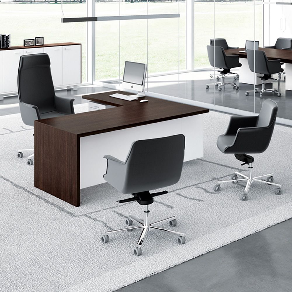 T-Desk 03: Escritorio ejecutivo en forma de L, con cajonera y mueble