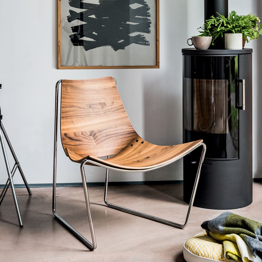 Apelle AT - Stuhl Midj aus Metall, Sitz aus Leder oder Holz
