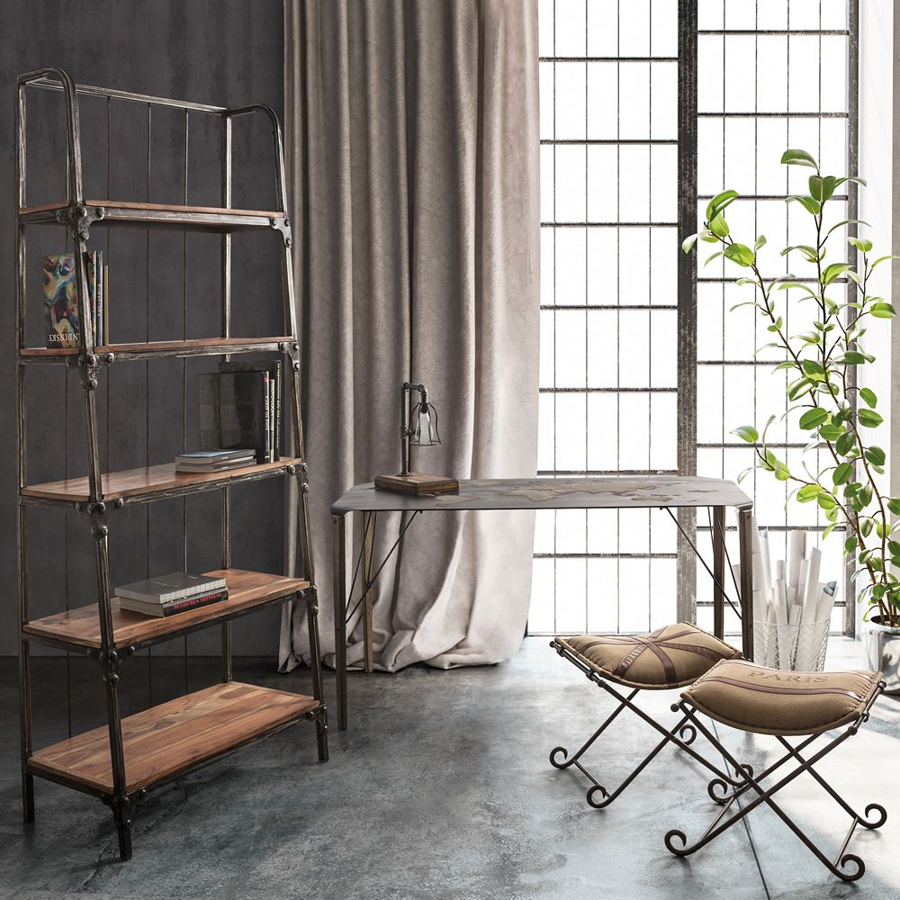 Accra Shelf Regal oder Bücherregal Industrial Style, aus Metall mit Einlegeböden aus Holz