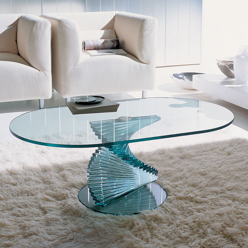 Ariel 6832 Table basse Tonin Casa en verre, plateau ovale 100 x 60 cm
