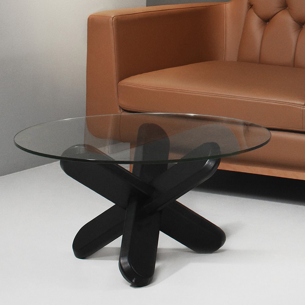 Ding Normann Copenhagen round coffee table in wood with glass top