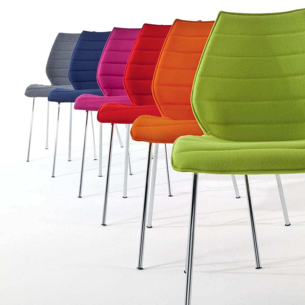 Maui soft Chaise design Kartell en métal, assise rembourrée en tissu