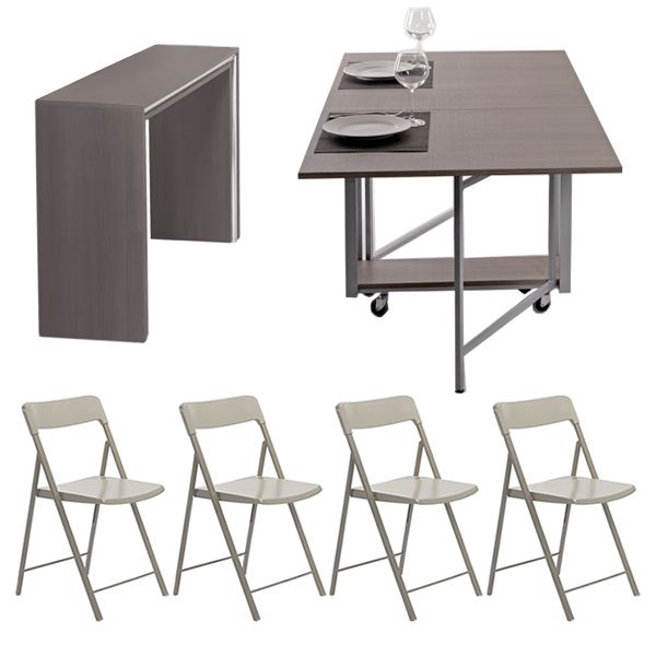 Set Tavolo E Sedie Crispin Allungabile - Consolle E Panca Made In Italy, Ardesia