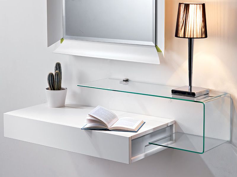 Due V: Eingangsmöbel mit Objektträger, Spiegel und Glasplatte - Sediarreda